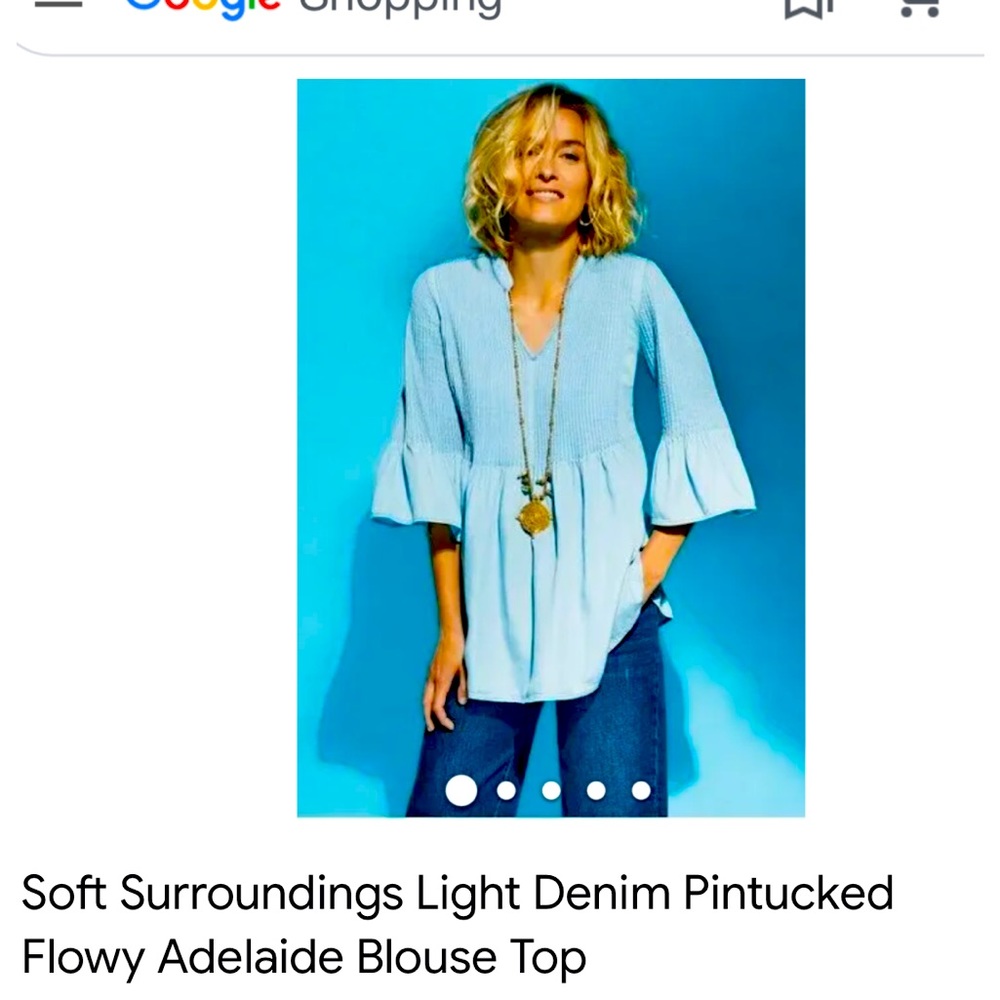 Brand new Soft Surroundings denim blouse, light blue, size L, perfect condition